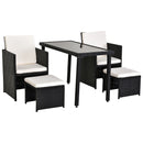 Set Salotto da Giardino in Rattan Sintetico Tavolo 2 Poltrone 2 Poff Nero 