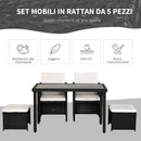 Set Salotto da Giardino in Rattan Sintetico Tavolo 2 Poltrone 2 Poff Nero 