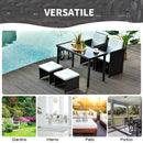 Set Salotto da Giardino in Rattan Sintetico Tavolo 2 Poltrone 2 Poff Nero 