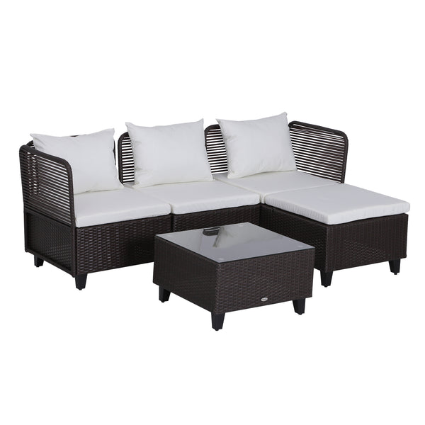 Garten-Lounge-Set aus synthetischem Rattan-Sofa, Ottomane und braunem Couchtisch acquista