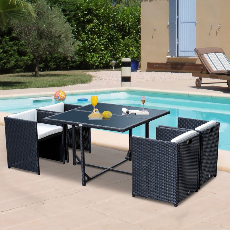 Set Salotto da Giardino in Rattan Sintetico 4 Poltrone e Tavolino Nero 