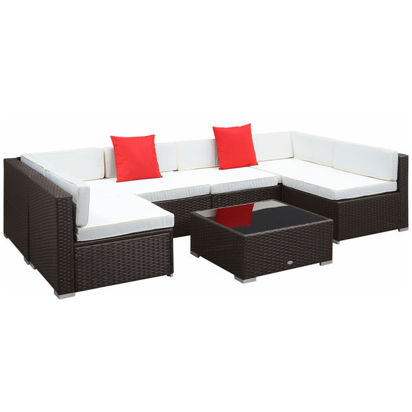Garten-Lounge-Set aus synthetischem Rattan, 6 Sesseln und braunem Couchtisch prezzo