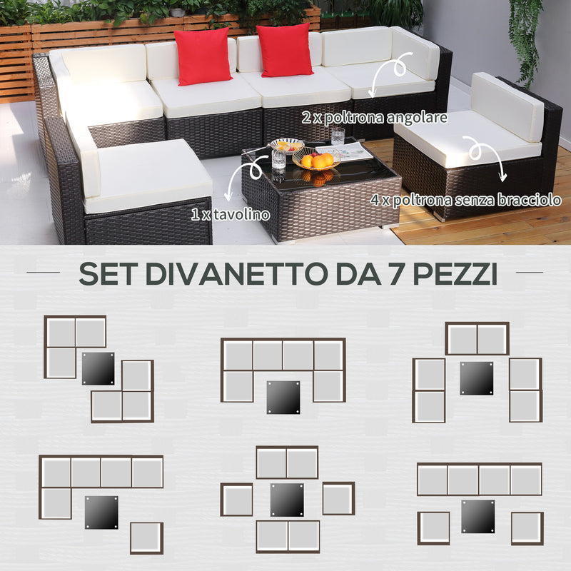 Set Salotto da Giardino in Rattan Sintetico 6 Poltrone e Tavolino Marrone 