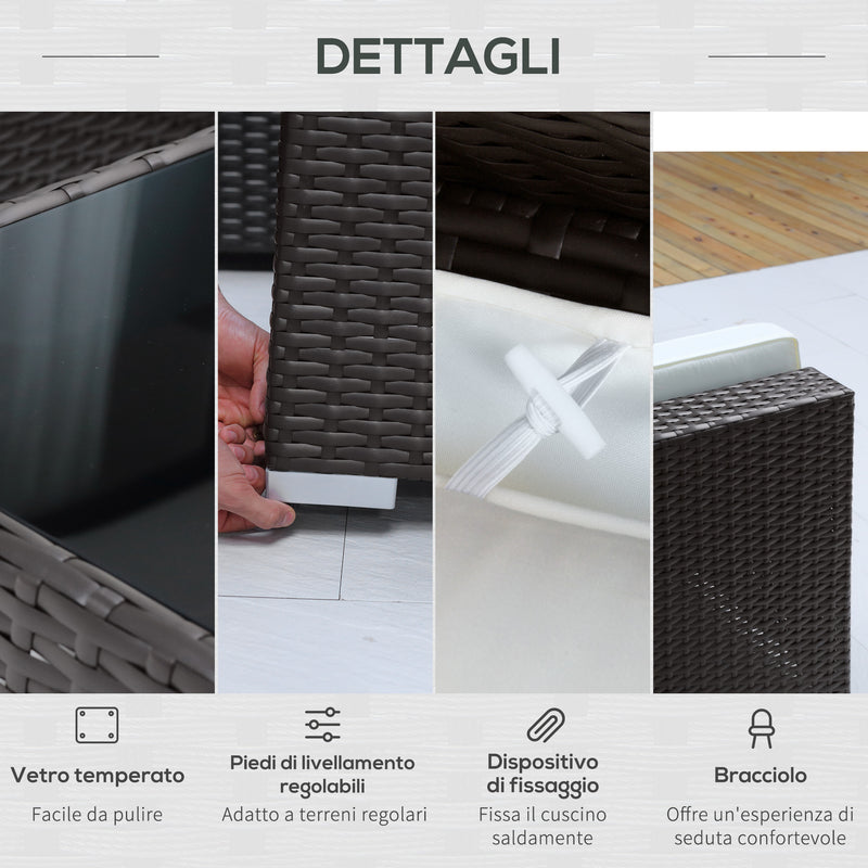 Set Salotto da Giardino in Rattan Sintetico 6 Poltrone e Tavolino Marrone 