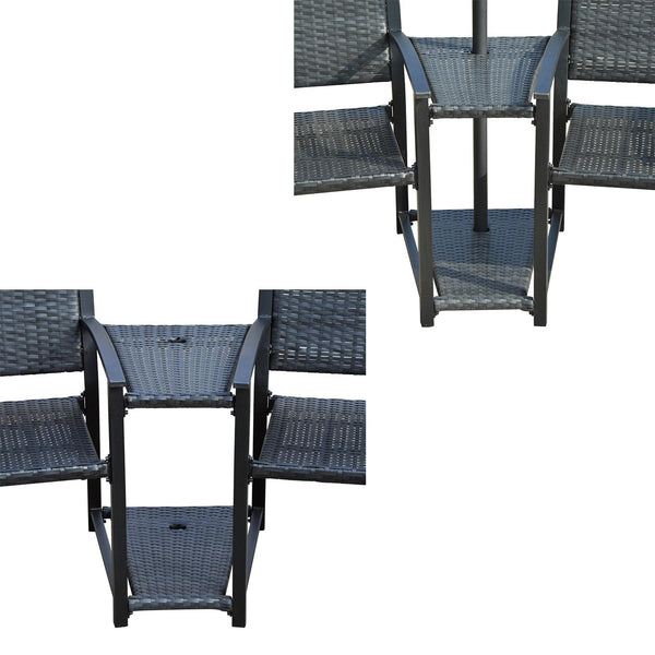 online Set aus Tisch und 2 Stühlen und Sonnenschirm aus Eisen mit schwarzen Kissen