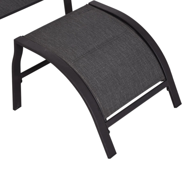 Set aus Couchtisch und 2 Gartenliegestühlen aus Metall und Textilene mit Fußstütze und schwarzem Couchtisch online