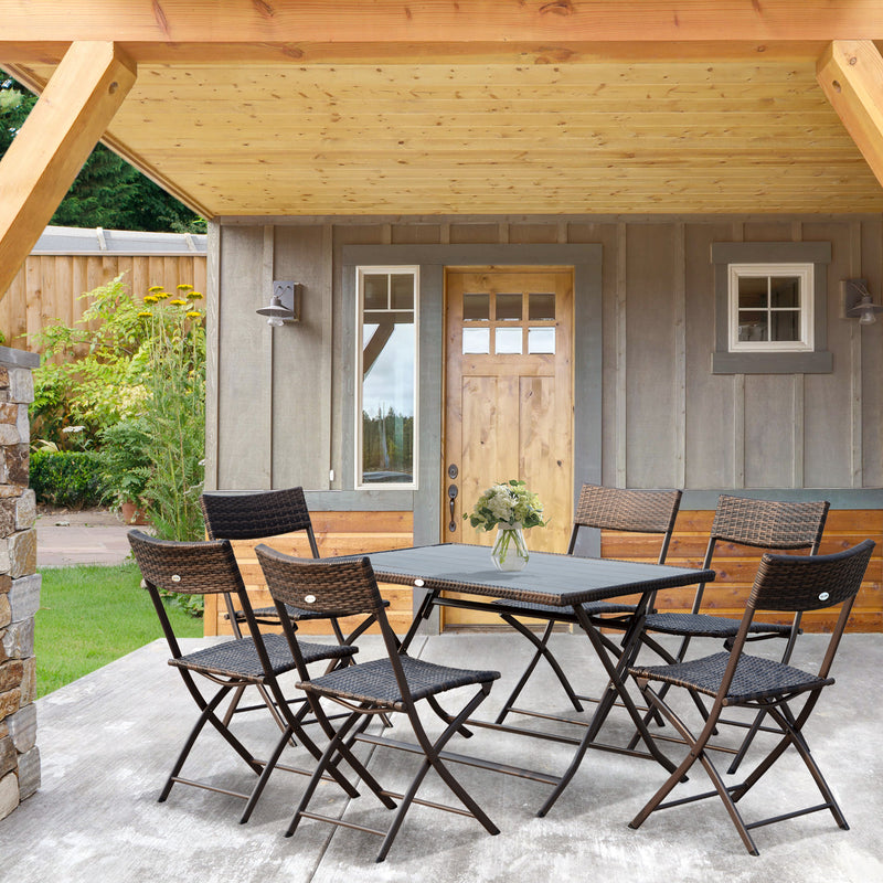 Set Tavolo e 6 Sedie Pieghevoli da giardino in Acciaio e Legno Marrone 