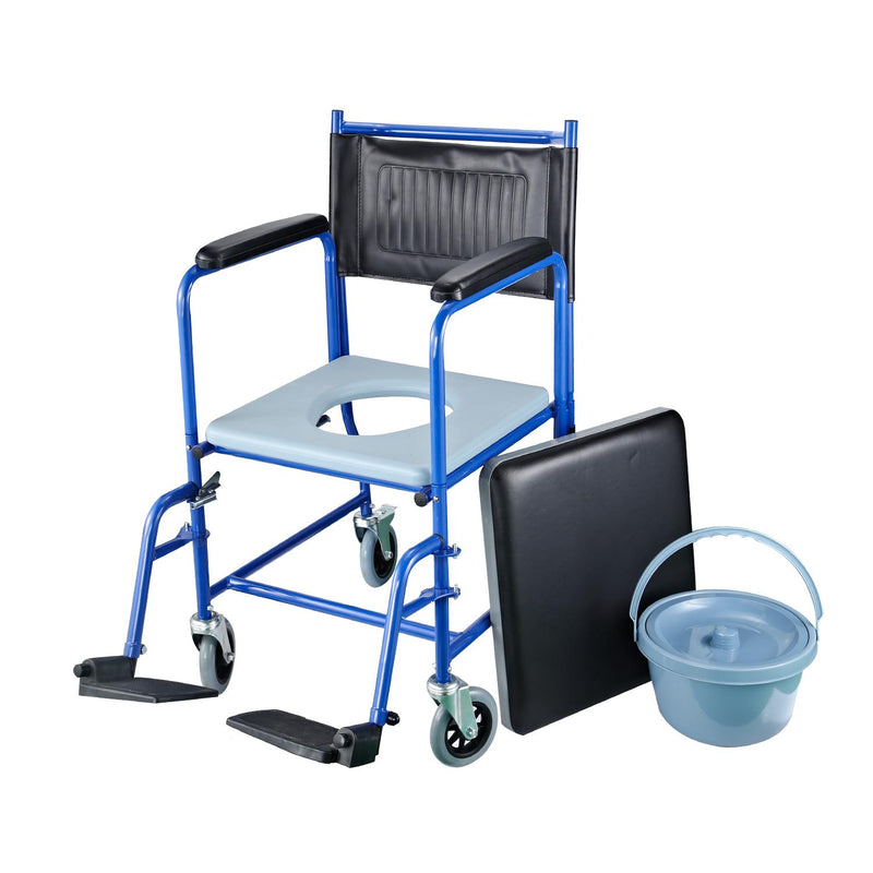 Sedia a Rotelle Bagno con Vaso Rimovibile in Ferro Nero e blu 83x53x85 cm 