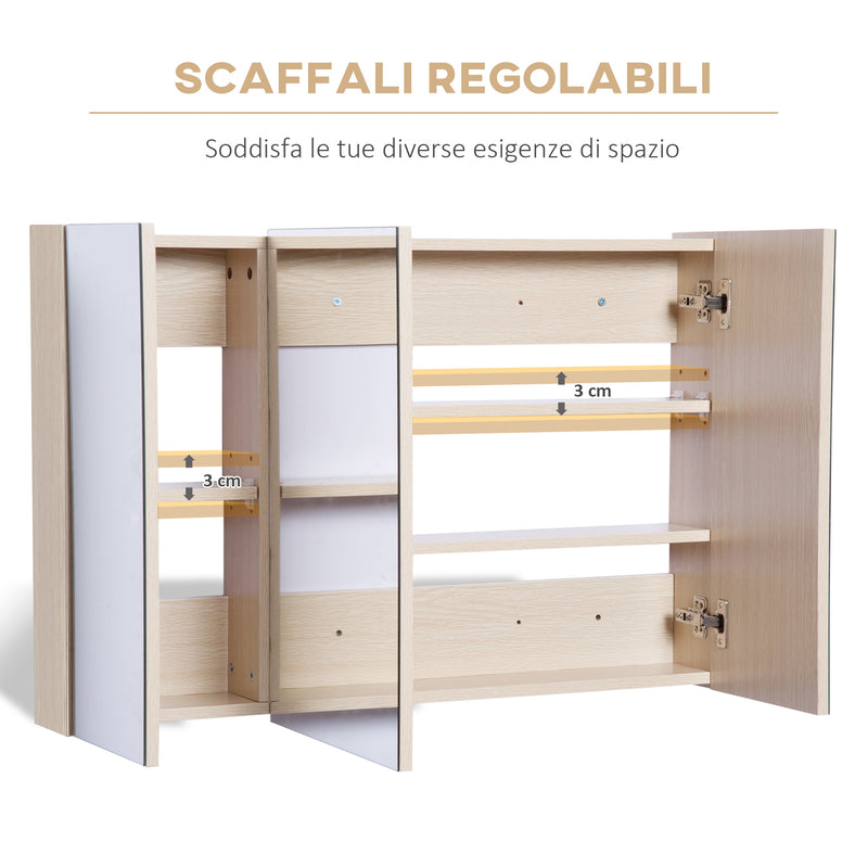 Specchiera da Bagno 3 Ante in Legno Rovere 90x60x13.5 cm 