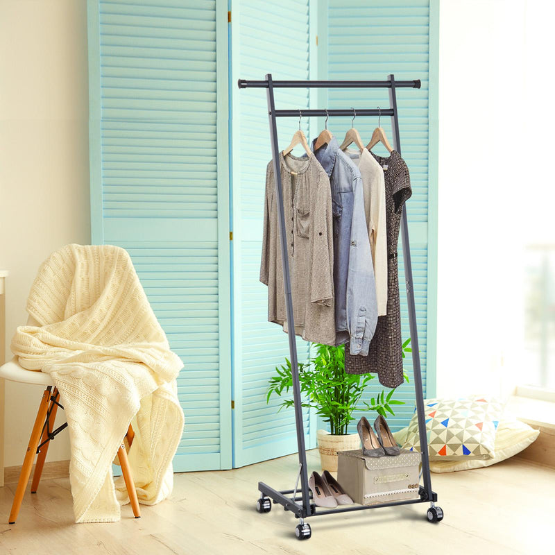 Stander Appendiabiti con Ripiano in Metallo Nero 68x41x155 cm 