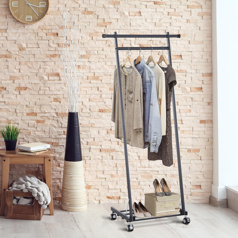 Stander Appendiabiti con Ripiano in Metallo Nero 68x41x155 cm 