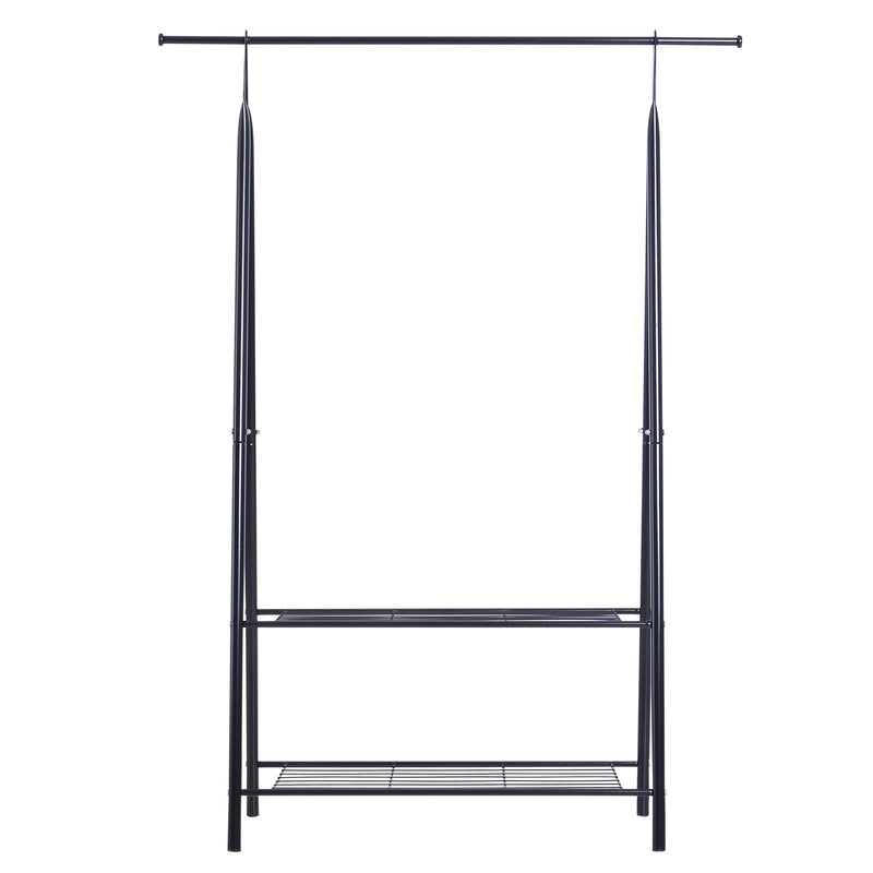 Stander Appendiabiti con 2 Ripiani Scarpiera in Acciaio Robusto Nero 100x46x148 cm 