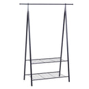 Stander Appendiabiti con 2 Ripiani Scarpiera in Acciaio Robusto Nero 100x46x148 cm 