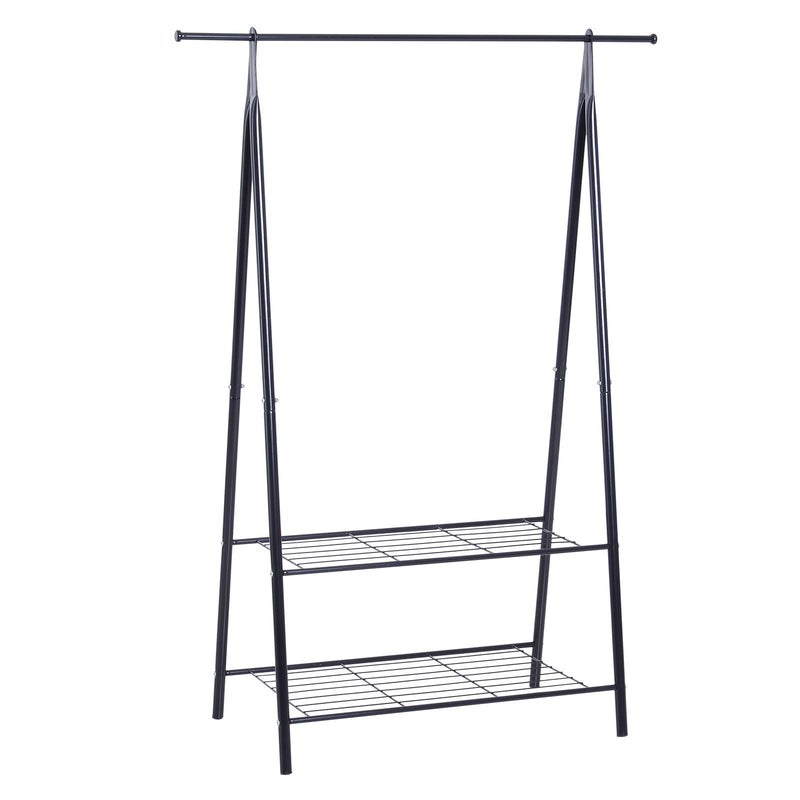 Stander Appendiabiti con 2 Ripiani Scarpiera in Acciaio Robusto Nero 100x46x148 cm 