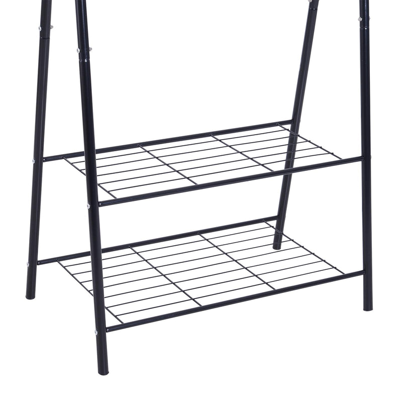 Stander Appendiabiti con 2 Ripiani Scarpiera in Acciaio Robusto Nero 100x46x148 cm 