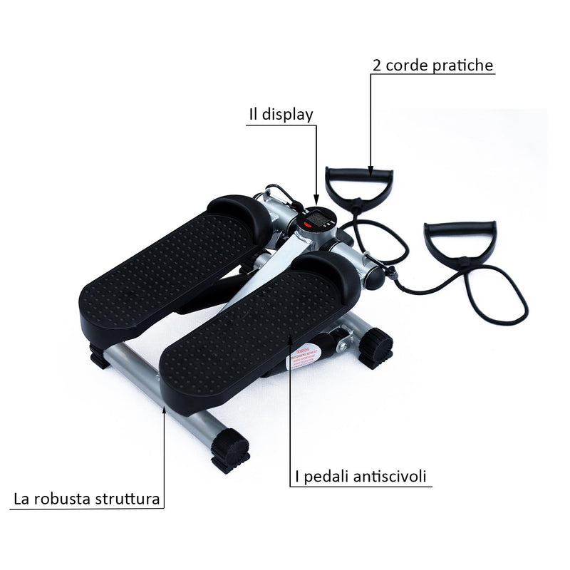 Mini Stepper Professionale per Allenamento Fitness a Casa con Corde Elastiche in Acciaio 38x30x16 cm 