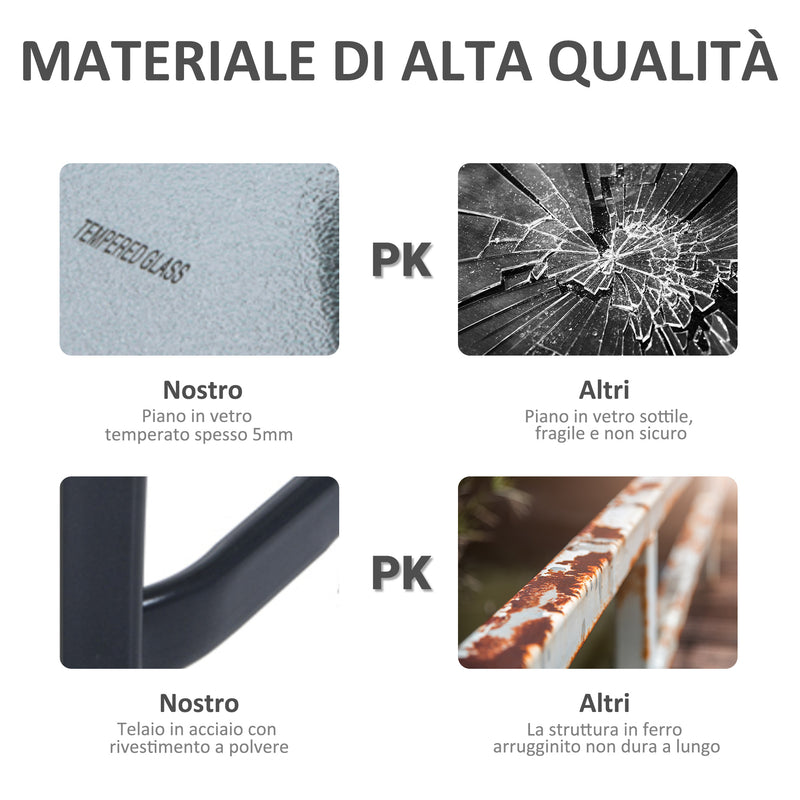 Tavolino da Giardino in Metallo con Piano in Vetro Temperato Nero 68.5x68.5x84 cm 