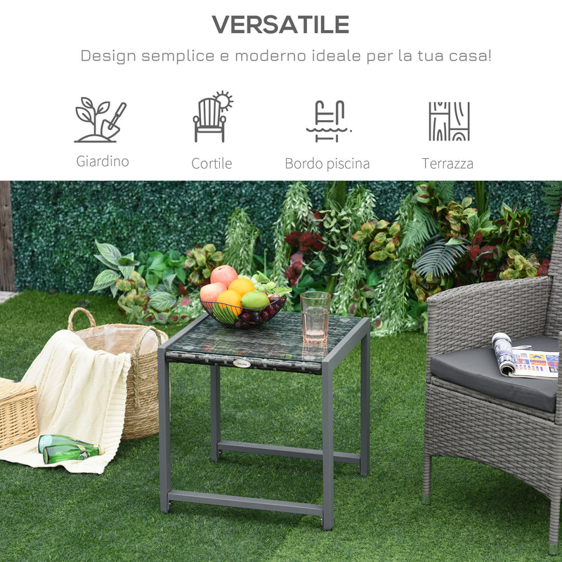 Tavolo da Giardino in Alluminio e Rattan Sintetico Grigio 50x49.5x50 cm 