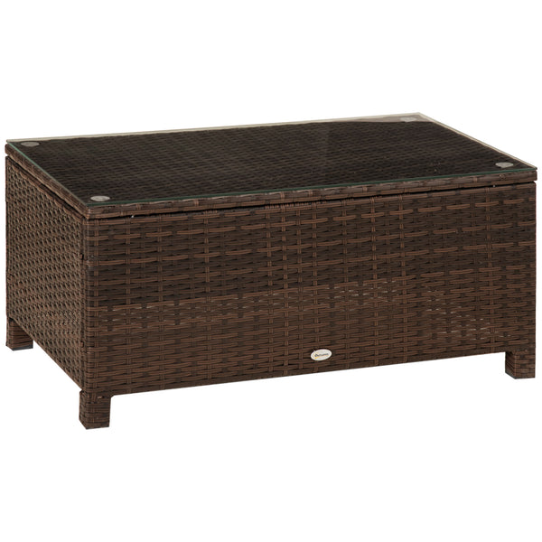 Garten-Couchtisch aus synthetischem Rattan mit brauner Platte aus gehärtetem Glas 85 x 50 x 39 cm online