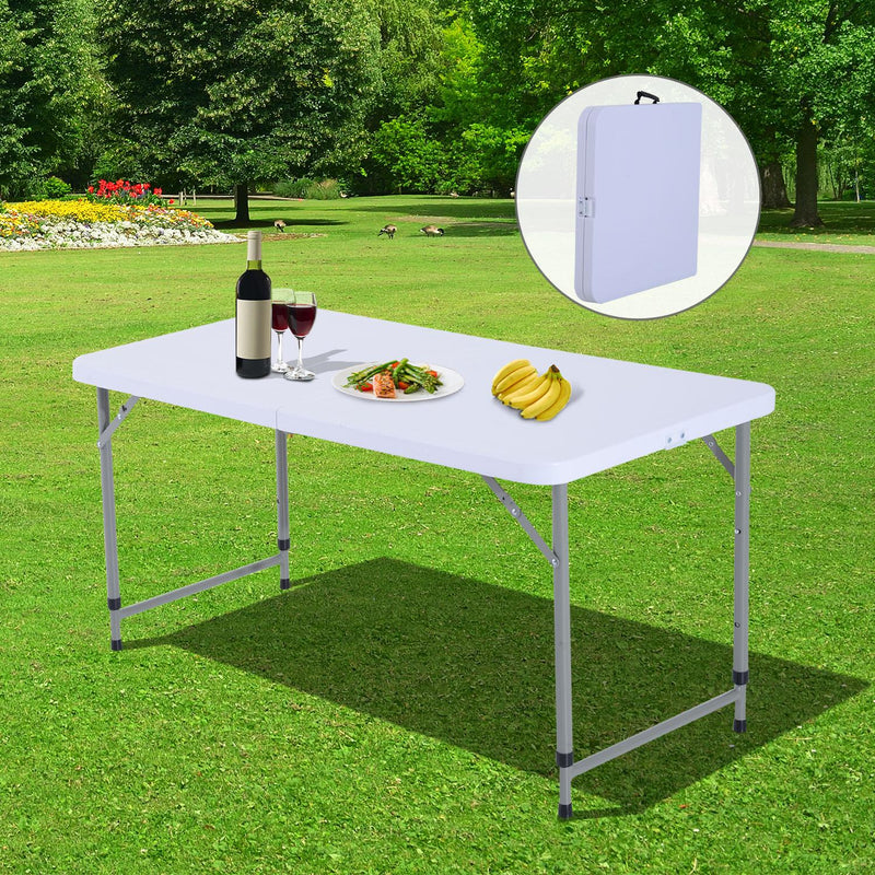 Tavolo da Campeggio Picnic Richiudibile a Valigetta in Polietilene Bianco 122x61x59/74 cm 