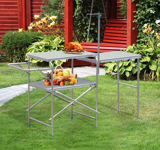 Tavolino da Campeggio Picnic Pieghevole in Alluminio 154.5x40.5x82 cm 