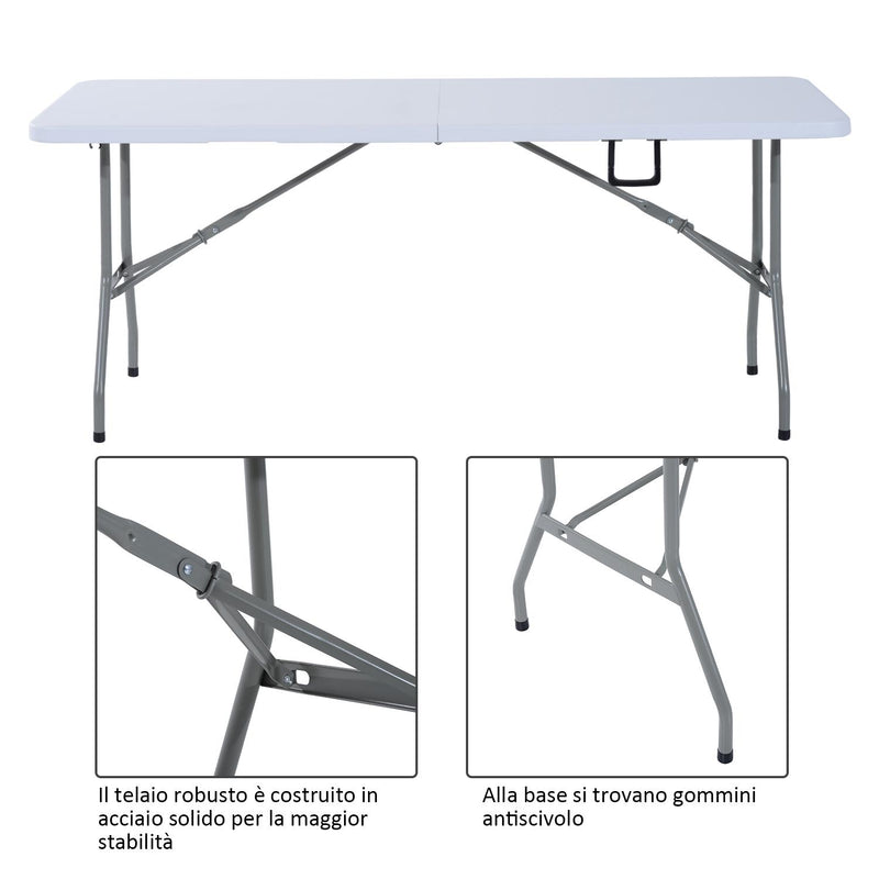 Tavolo da Campeggio Picnic Pieghevole Portatile Richiudibile in Valigia in PE 180x74x74 cm 