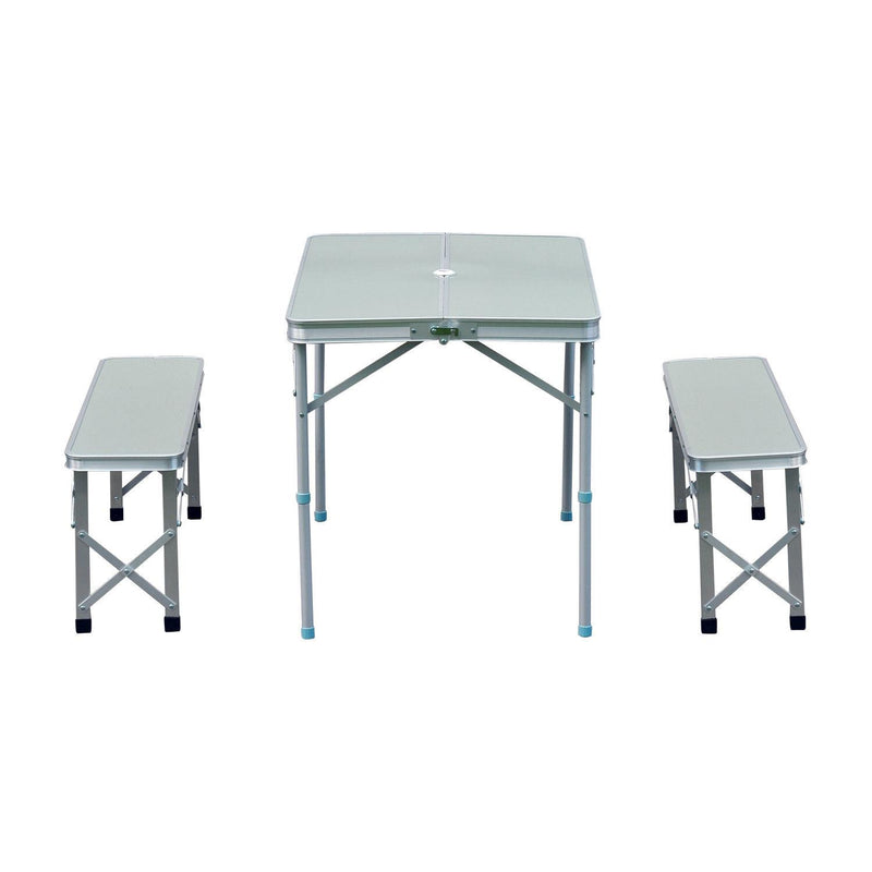 Set Tavolo da Campeggio Picnic 2 Panche Pieghevole in Alluminio Argento 