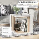 Set di 2 Tavolini Componibile Bianco e Rovere 50x50x48 cm/40x40x44 cm 