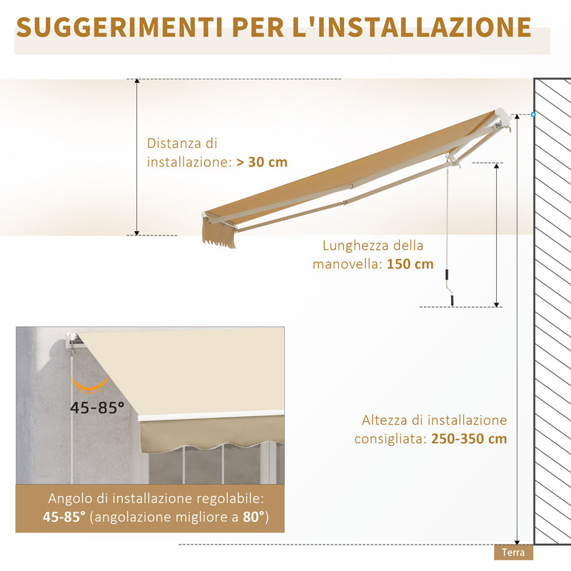 Tenda da Sole Avvolgibile a Parete 4x2.5m in Poliestere Beige 