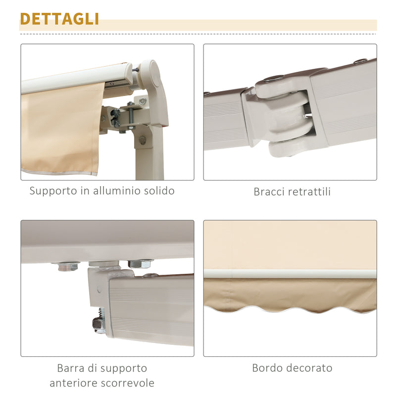 Tenda da Sole Avvolgibile a Parete 4x2.5m in Poliestere Beige 