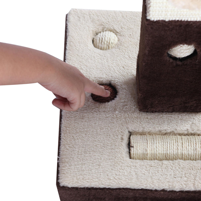 Struttura Tiragraffi per Gatti con Palline e Topolini Crema e Marrone 35x35x60.5 cm 