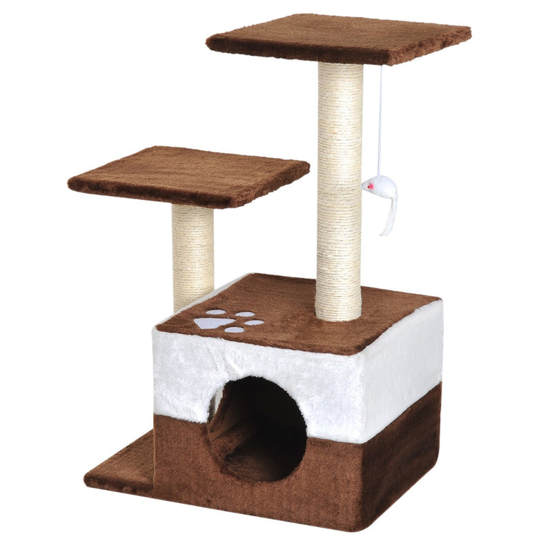 Albero Tiragraffi per Gatti con Topolino Appeso in Peluche Marrone 45x33x70 cm 