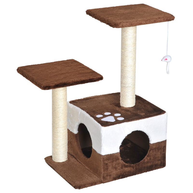 Albero Tiragraffi per Gatti con Topolino Appeso in Peluche Marrone 45x33x70 cm 