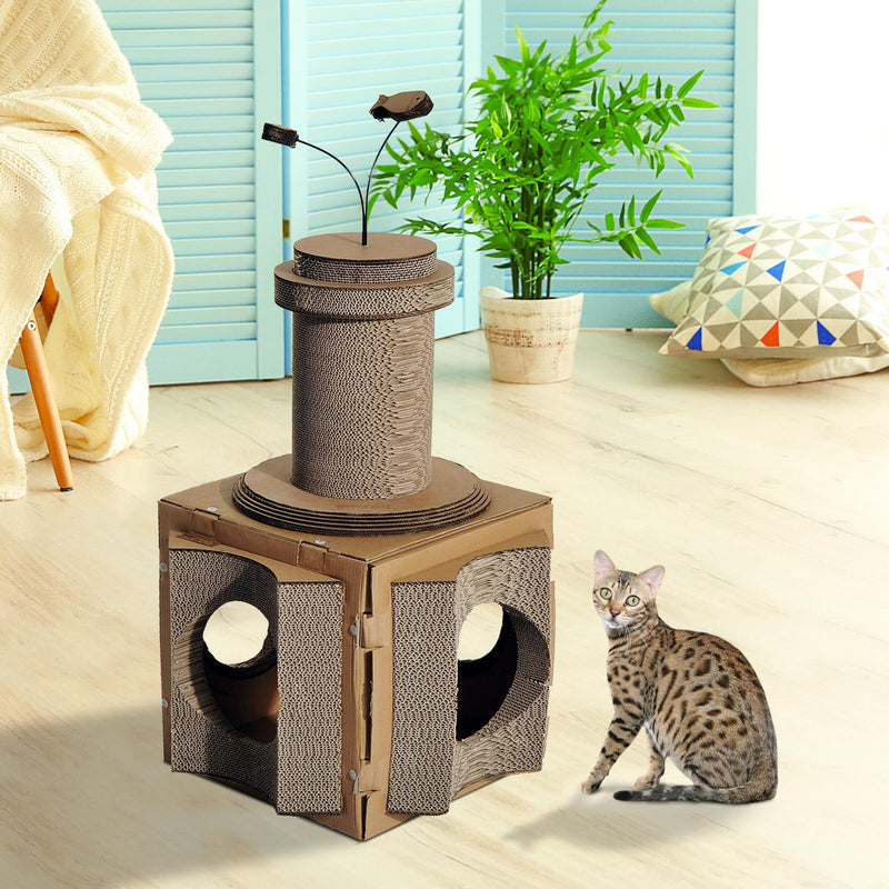 Struttura Tiragraffi in Cartone Set 3 Pezzi Multifunzionale con Erba Gatta 