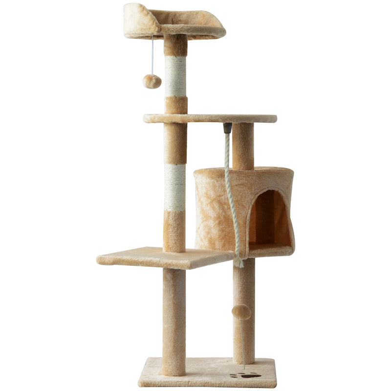 Albero Tiragraffi a 4 Livelli con Giocattoli Beige 40x40x114 cm 