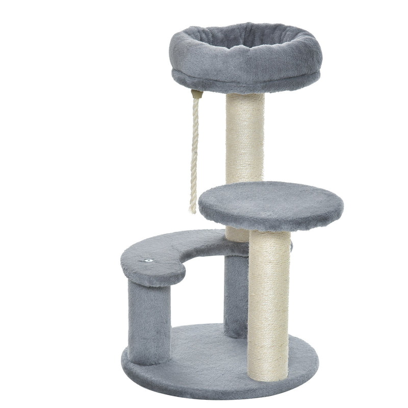 Albero Tiragraffi Gatti a 3 Livelli in Peluche Sisal Naturale Grigio Ø40x65 cm 
