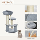 Albero Tiragraffi Gatti a 3 Livelli in Peluche Sisal Naturale Grigio Ø40x65 cm 