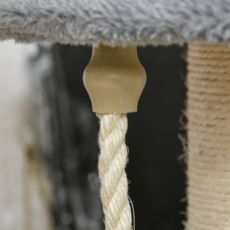 Albero Tiragraffi Gatti a 3 Livelli in Peluche Sisal Naturale Grigio Ø40x65 cm 