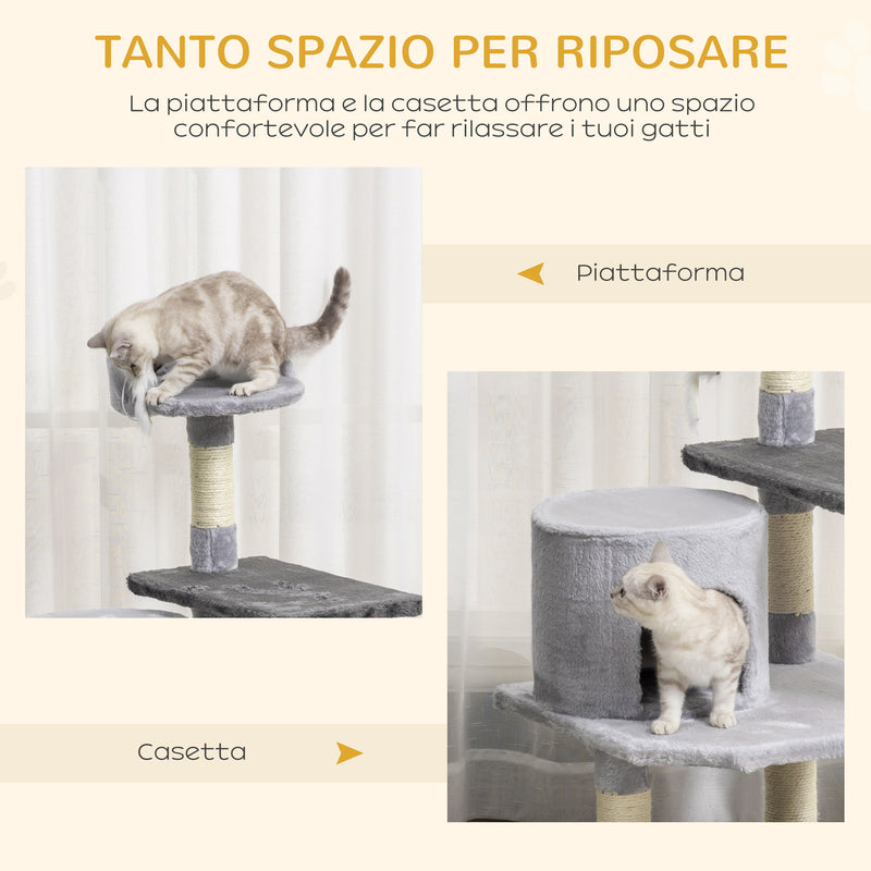 Albero Tiragraffi per Gatti di 3 livelli con Topolino Grigio 48x48x100 cm 