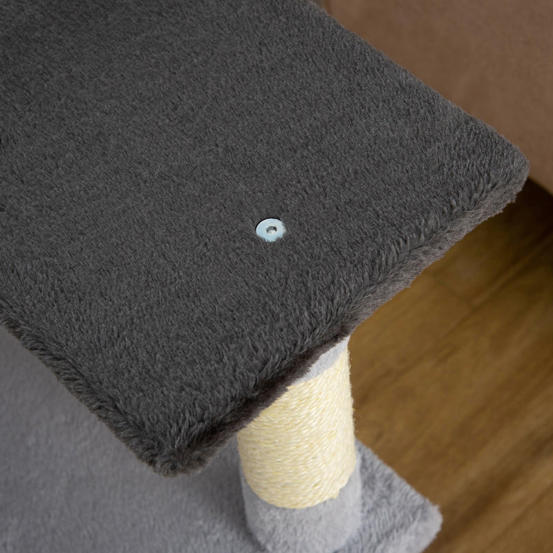 Albero Tiragraffi per Gatti di 3 livelli con Topolino Grigio 48x48x100 cm 