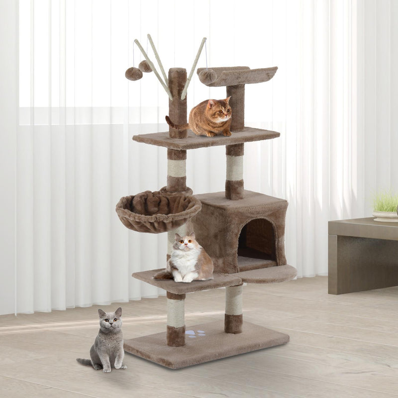 Albero Tiragraffi il Legno con Rivestimento Morbido Marrone chiaro 60x35x135 cm 