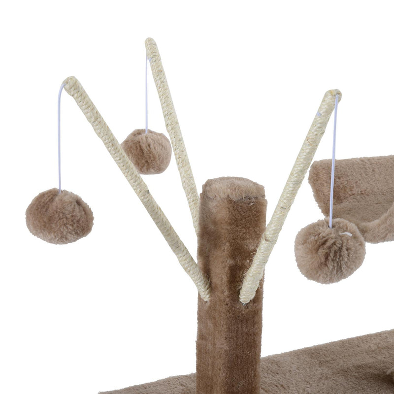 Albero Tiragraffi il Legno con Rivestimento Morbido Marrone chiaro 60x35x135 cm 