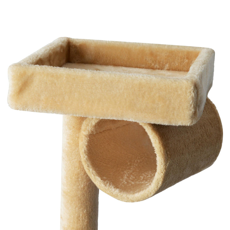 Albero Tiragraffi con Cuccia per Gatti in Legno Naturale Beige 65x39x140 cm 