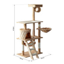 Albero Tiragraffi con Cuccia per Gatti in Legno Naturale Beige 65x39x140 cm 