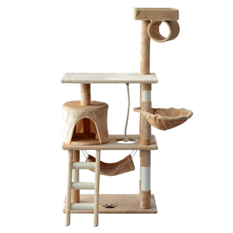 Albero Tiragraffi con Cuccia per Gatti in Legno Naturale Beige 65x39x140 cm 