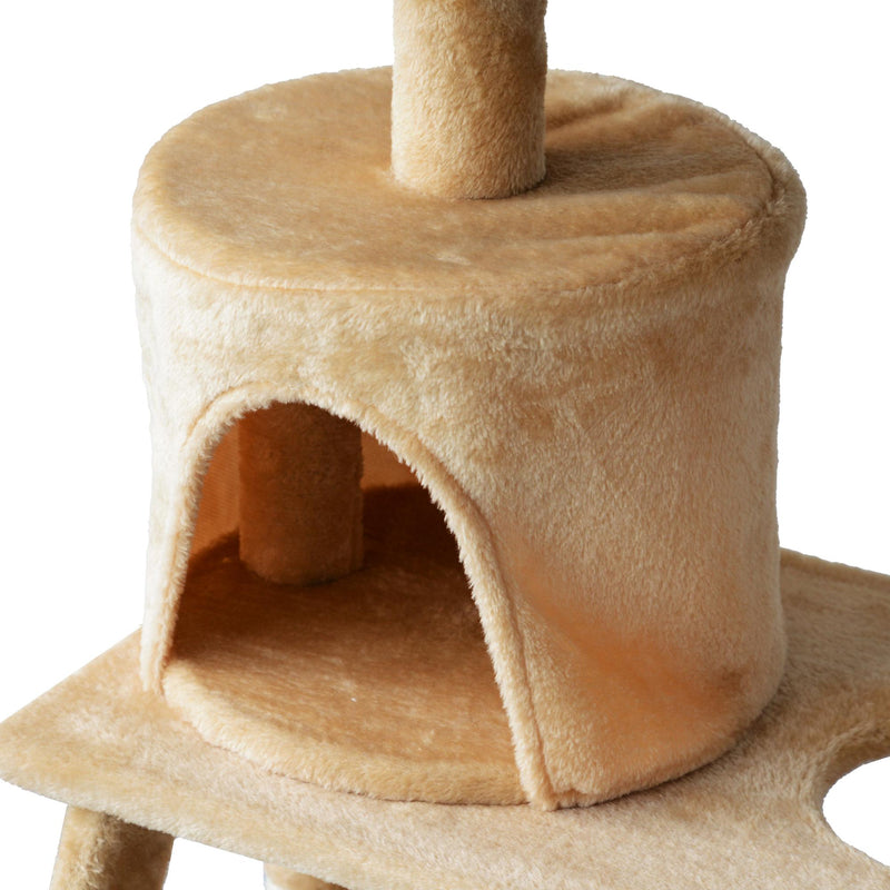 Albero Tiragraffi con Cuccia per Gatti in Legno Naturale Beige 65x39x140 cm 