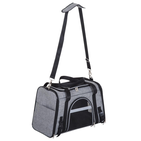 online Faltbare Tragetasche für Hunde und Katzen mit Schultergurt aus grauem Oxford-Stoff 50 x 26,5 x 33 cm