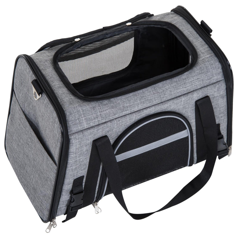Borsa Trasportino Pieghevole per Cani Gatti con Tracolla in Tessuto Oxford Grigio 50x26.5x33 cm 