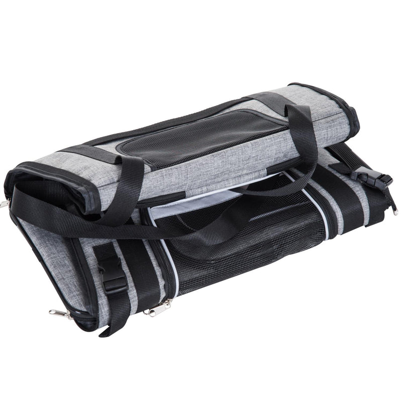 Borsa Trasportino Pieghevole per Cani Gatti con Tracolla in Tessuto Oxford Grigio 50x26.5x33 cm 
