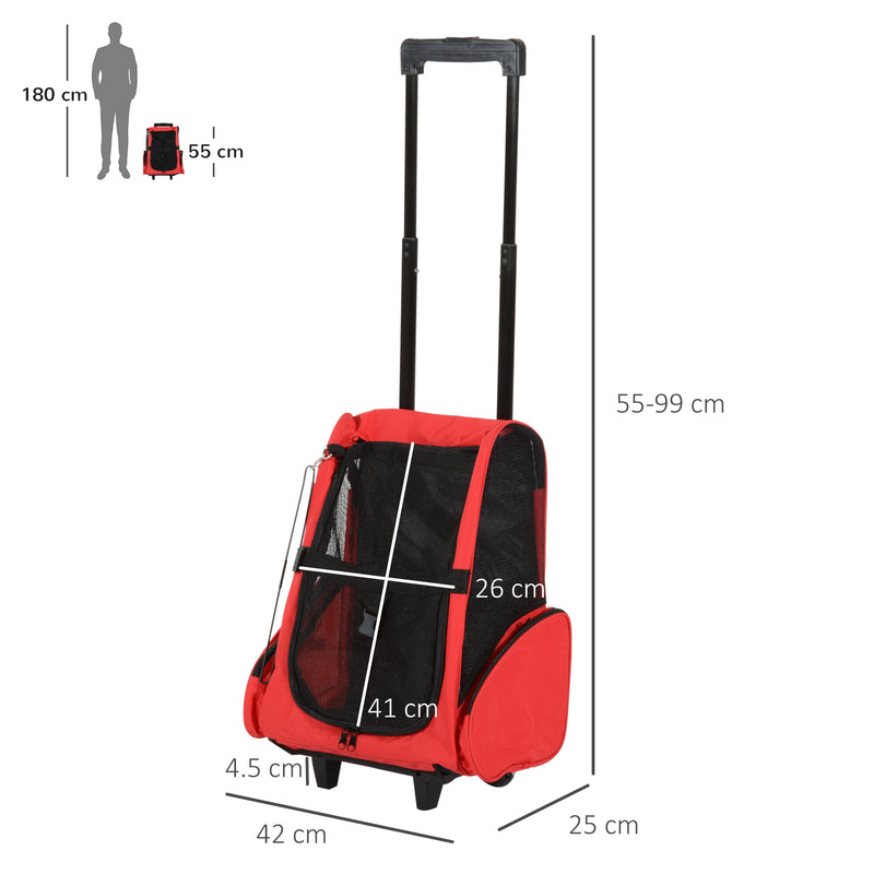 Trolley zaino 2 in 1 per piccoli animali domestici Rosso 35x27x49 cm 